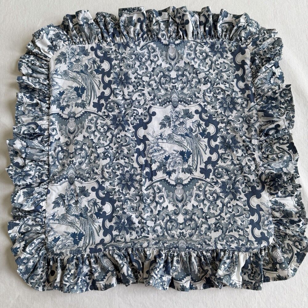 Ralph Lauren Tamarind Porcelain Pillow Cover 18" x 18" Chinoiserie Ruffled USA